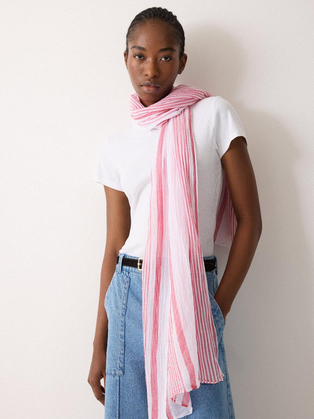 jigsaw Striped Cotton Woven Scarf Red