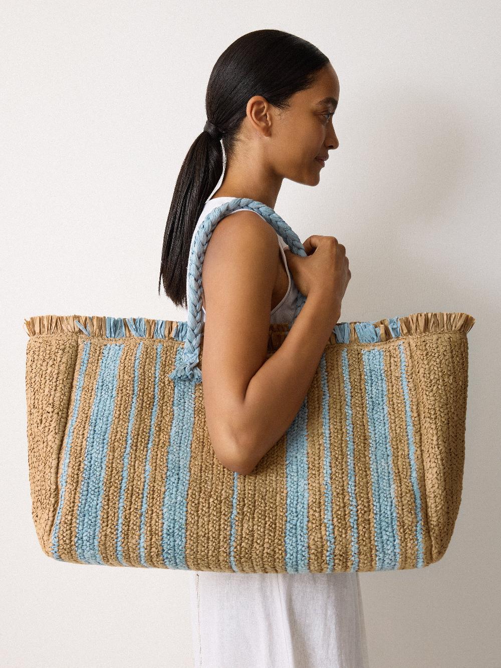 Jigsaw Striped Straw Tote Multi