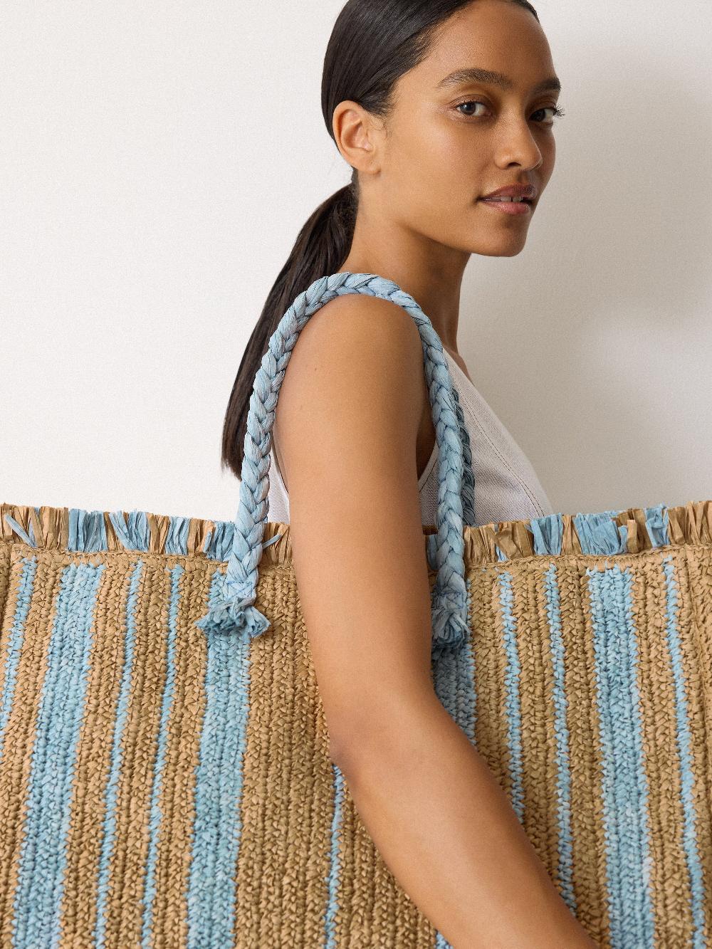 Jigsaw Striped Straw Tote Multi
