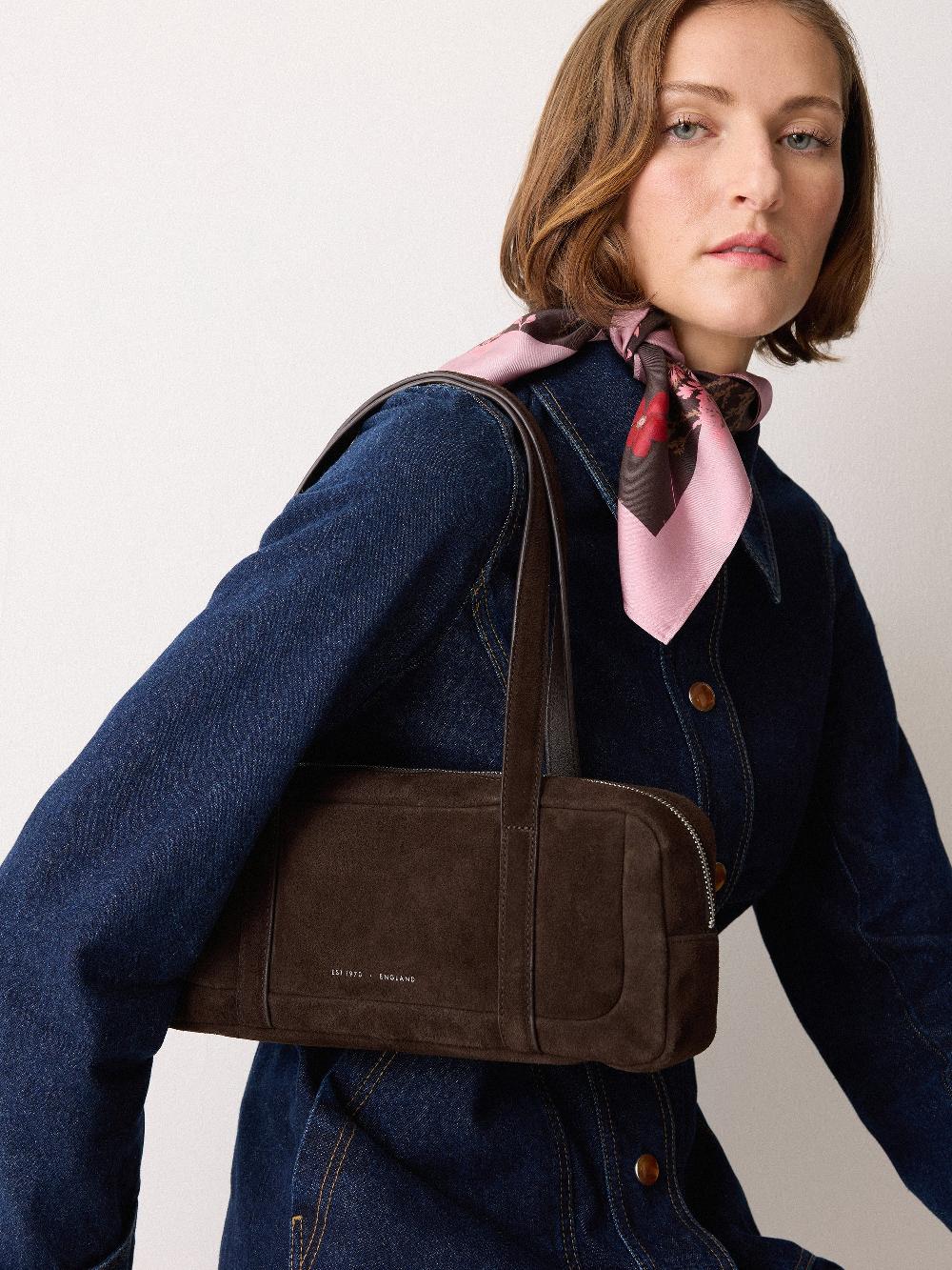 Jigsaw Suede Baguette Shoulder Bag Brown