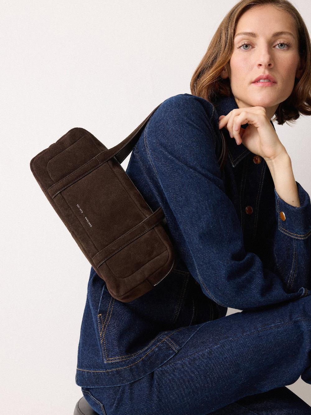 jigsaw Suede Baguette Shoulder Bag Brown