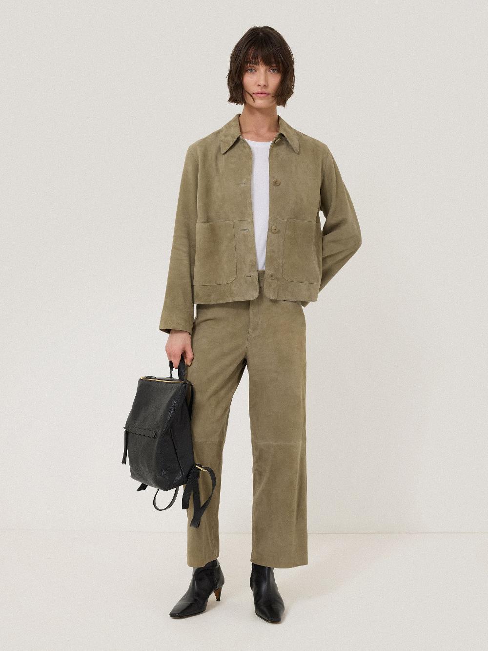 Jigsaw Suede Cropped Jacket Green