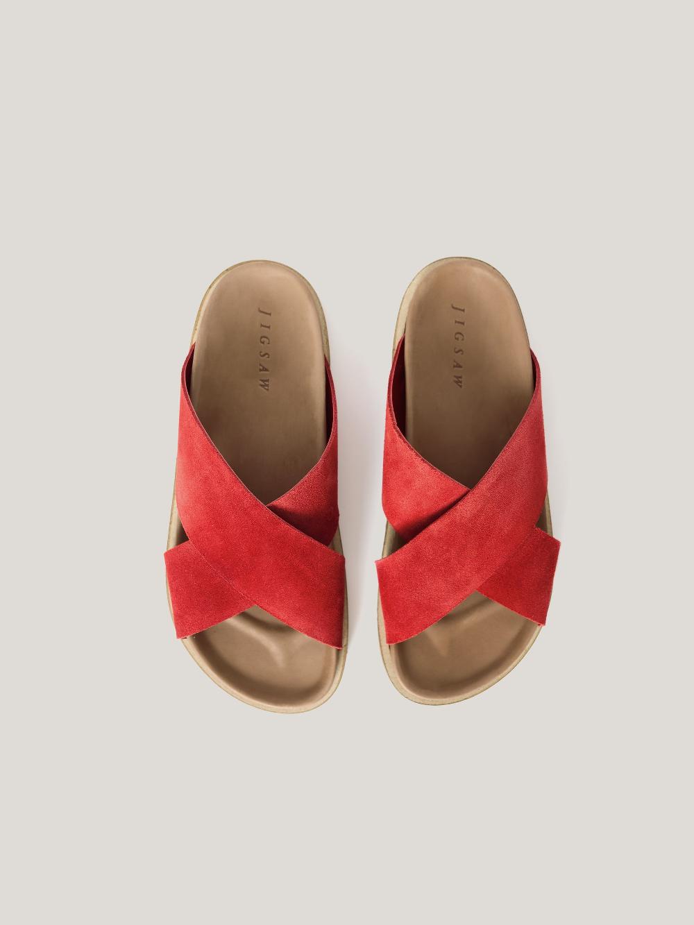Jigsaw Suede Cross Strap Sandal Red