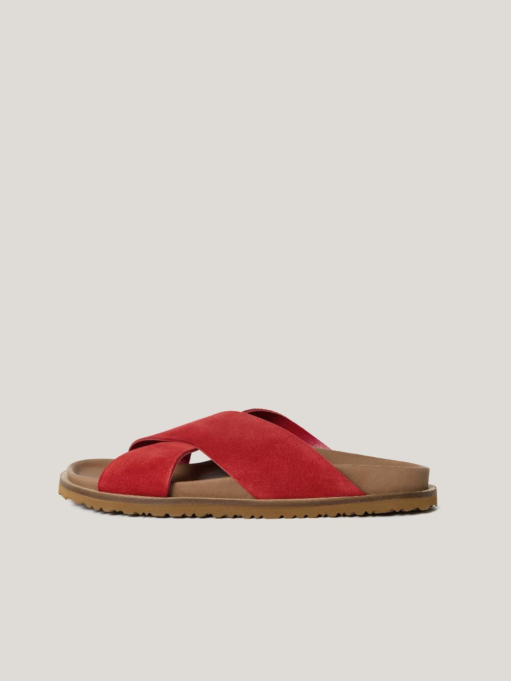 jigsaw Suede Cross Strap Sandal Red