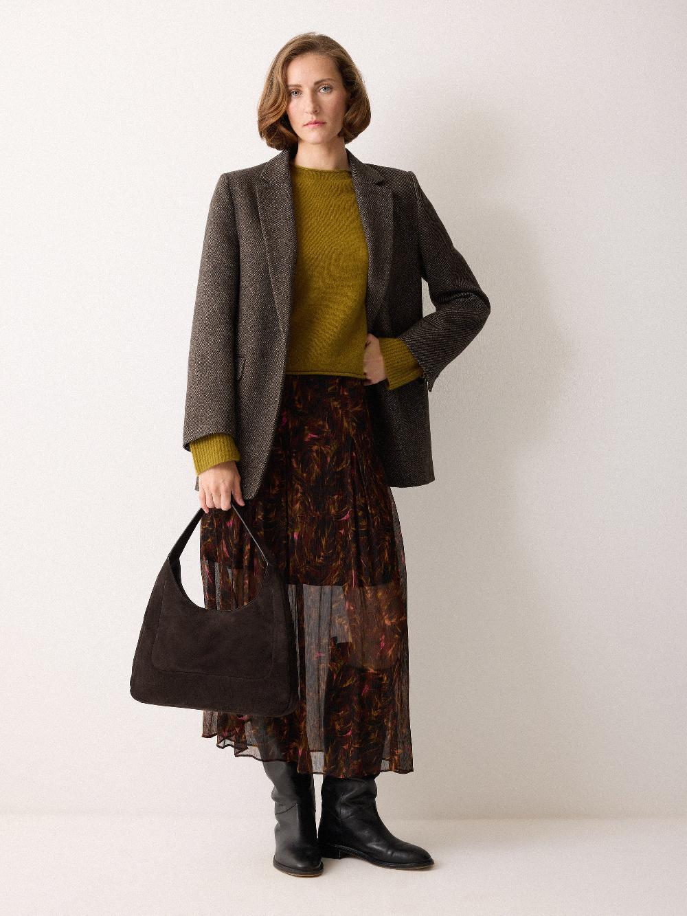 Jigsaw Suede Hobo Shoulder Bag Brown