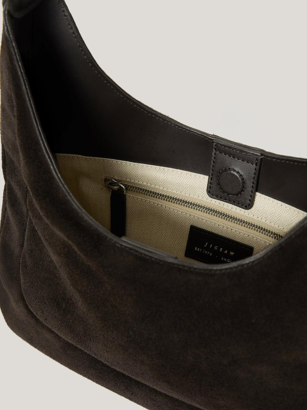 Jigsaw Suede Hobo Shoulder Bag Brown