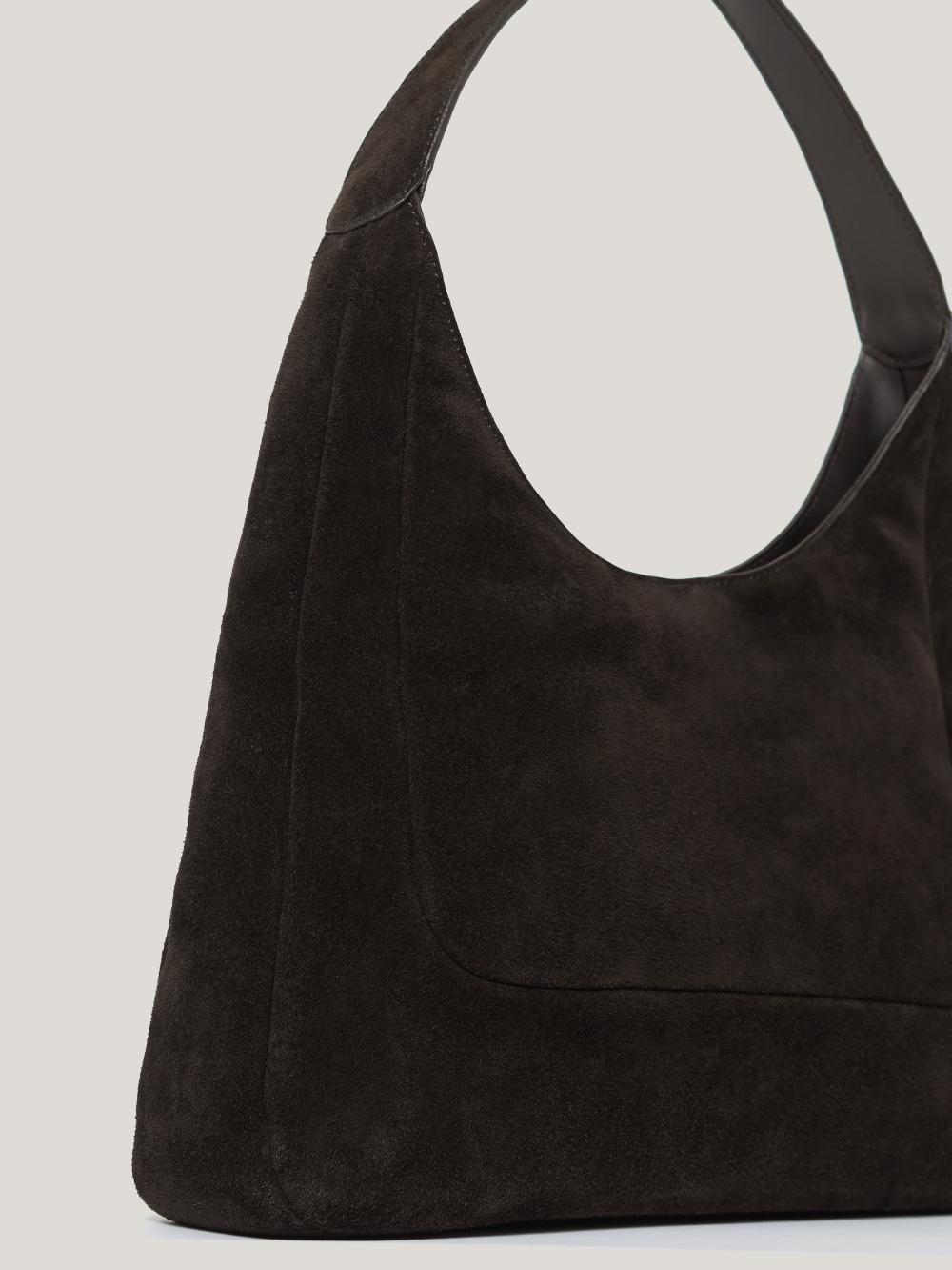Jigsaw Suede Hobo Shoulder Bag Brown