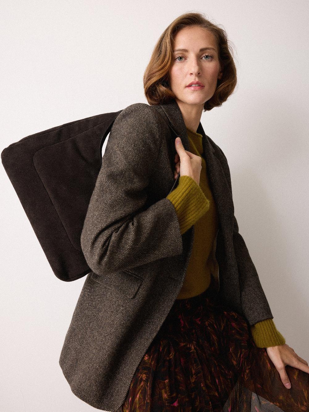 jigsaw Suede Hobo Shoulder Bag Brown