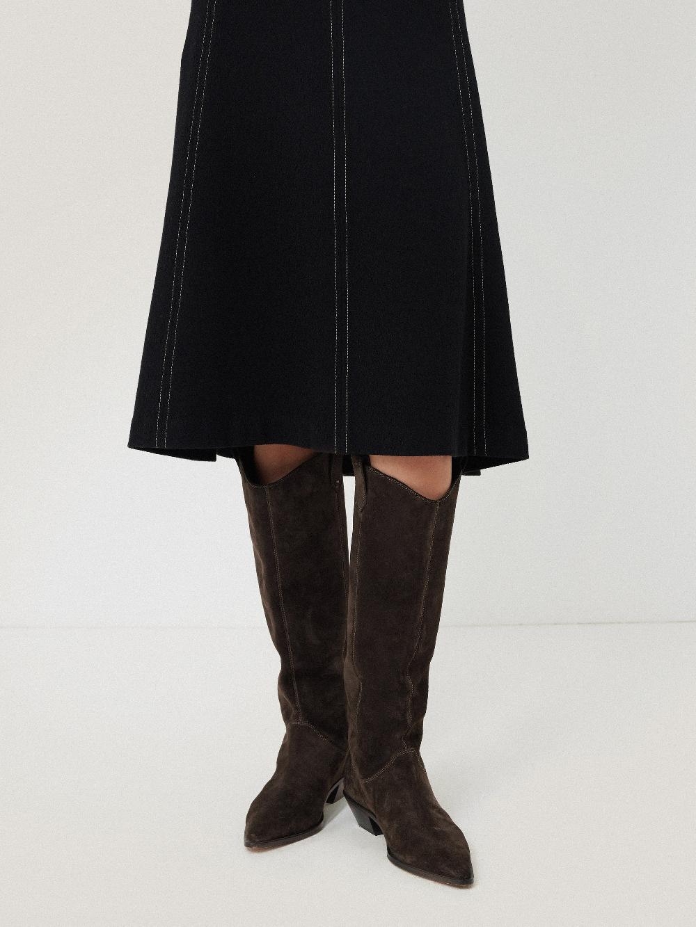 Jigsaw Suede Knee High Western Boot Chocolate