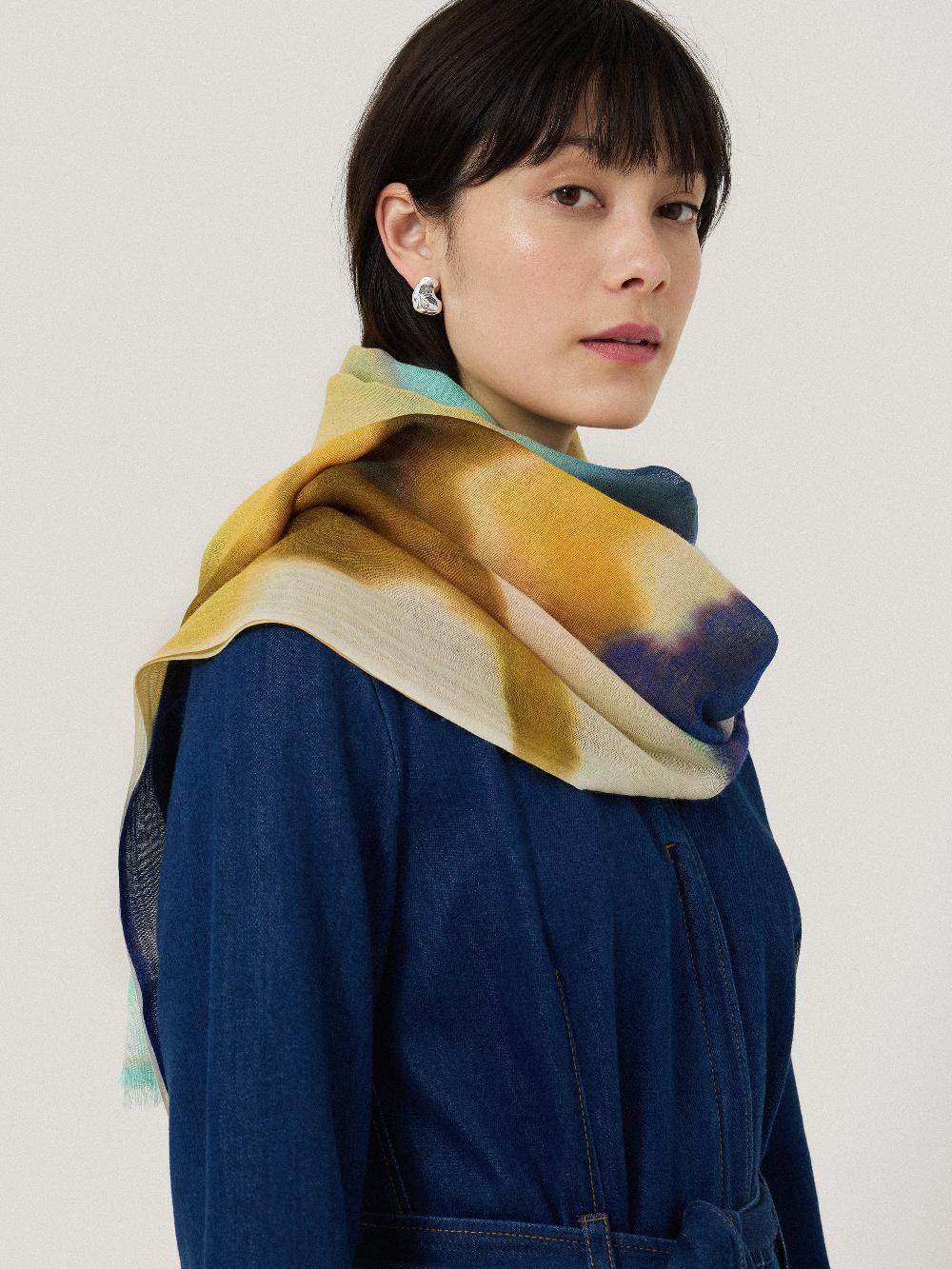 Jigsaw Sunset Floral Wool Silk Scarf Green