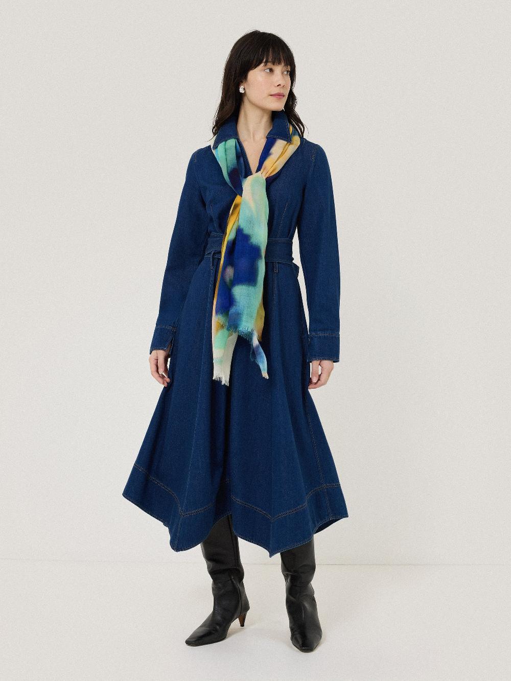 Jigsaw Sunset Floral Wool Silk Scarf Green