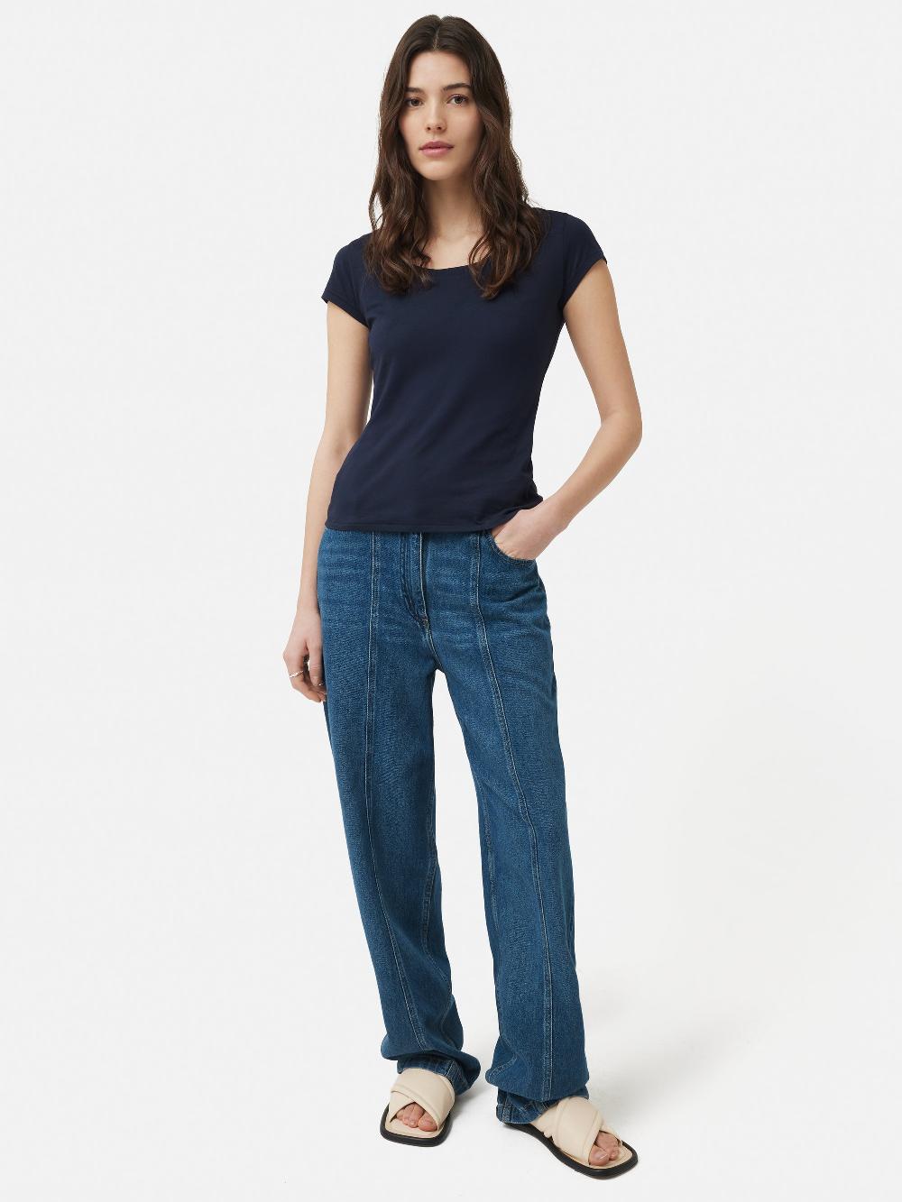Jigsaw Supima Cotton Scoop Neck Tee Navy