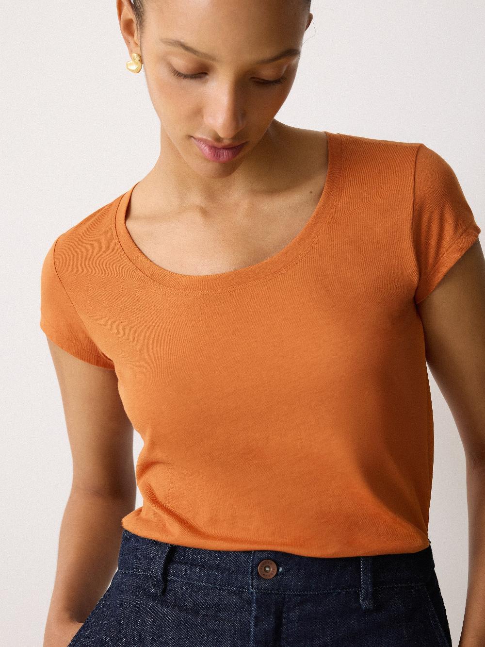 Jigsaw Supima Cotton Scoop Neck Tee Orange Shimmer