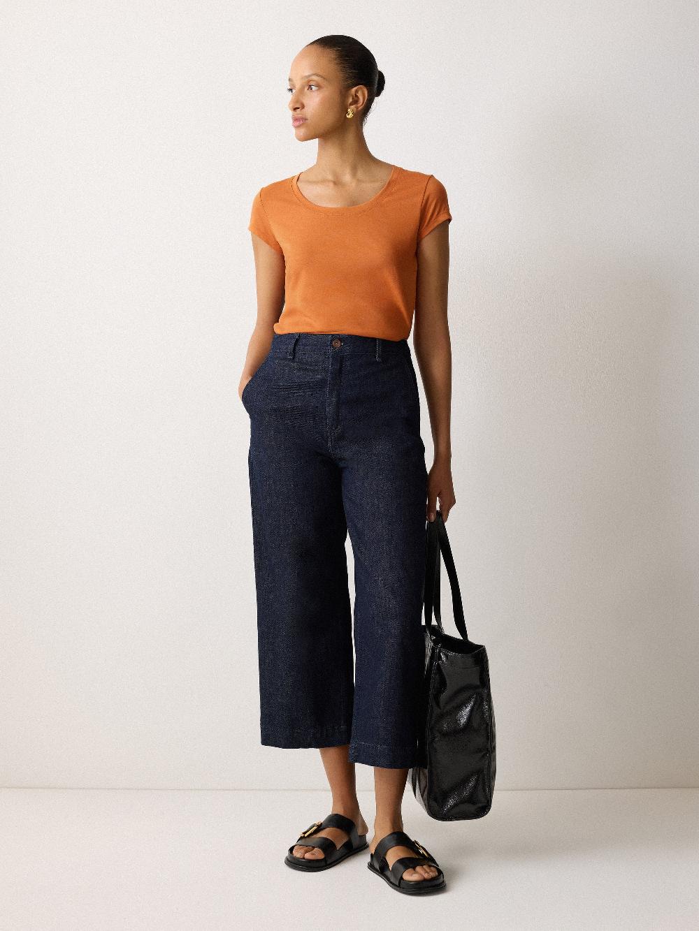 jigsaw Supima Cotton Scoop Neck Tee Orange Shimmer