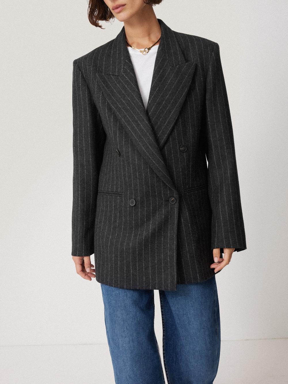 Jigsaw Tatton Italian Wool Pinstripe Blazer Grey