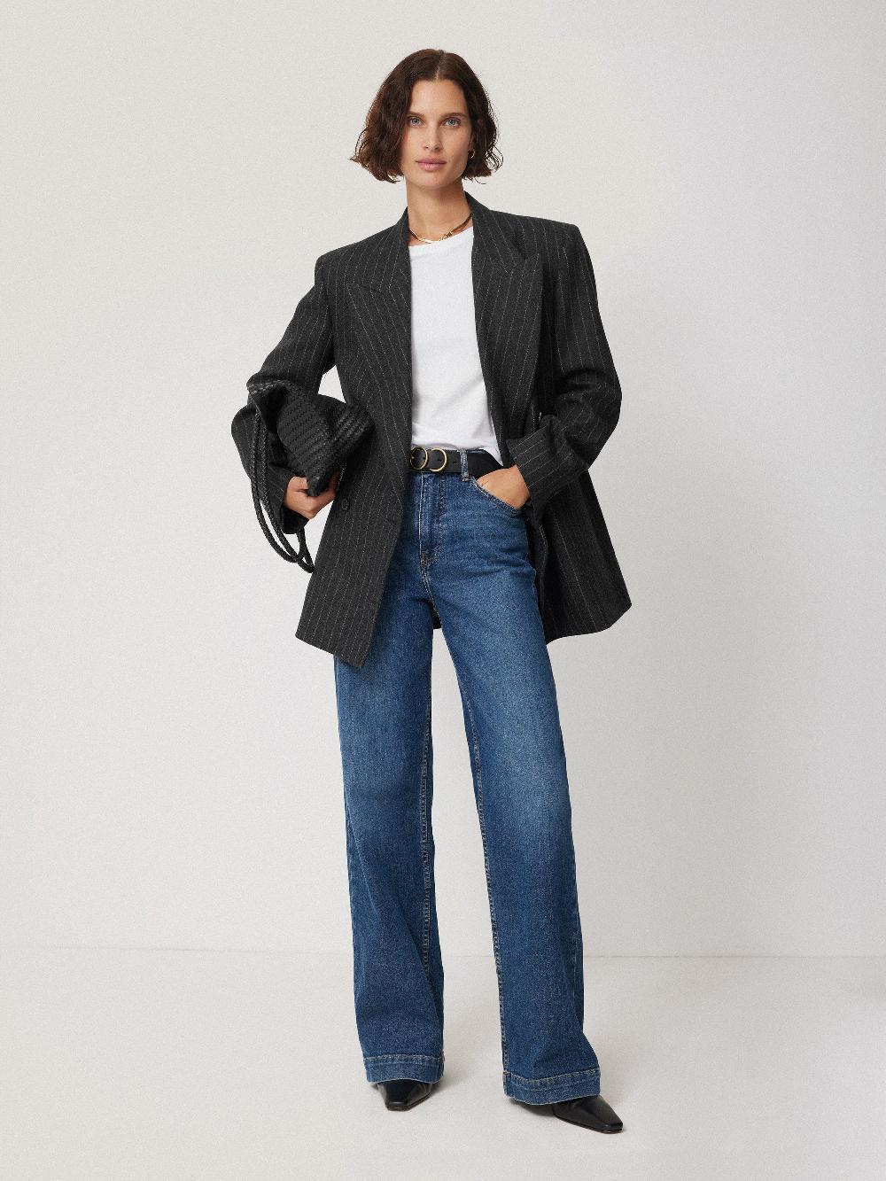 Jigsaw Tatton Italian Wool Pinstripe Blazer Grey