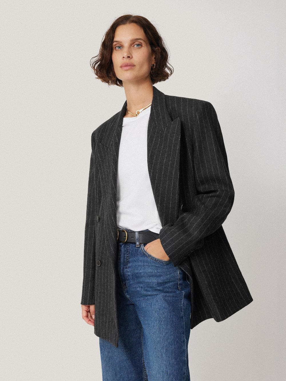 jigsaw Tatton Italian Wool Pinstripe Blazer Grey