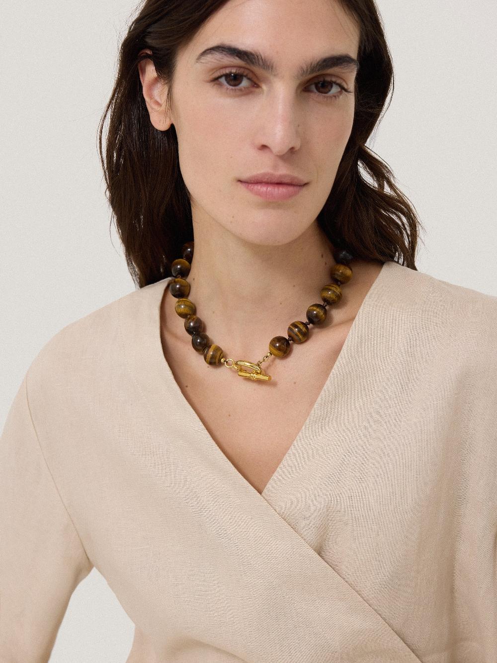 Jigsaw Tigers Eye Bead Necklace BROWN