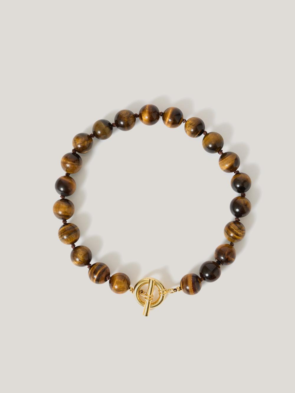 jigsaw Tigers Eye Bead Necklace BROWN