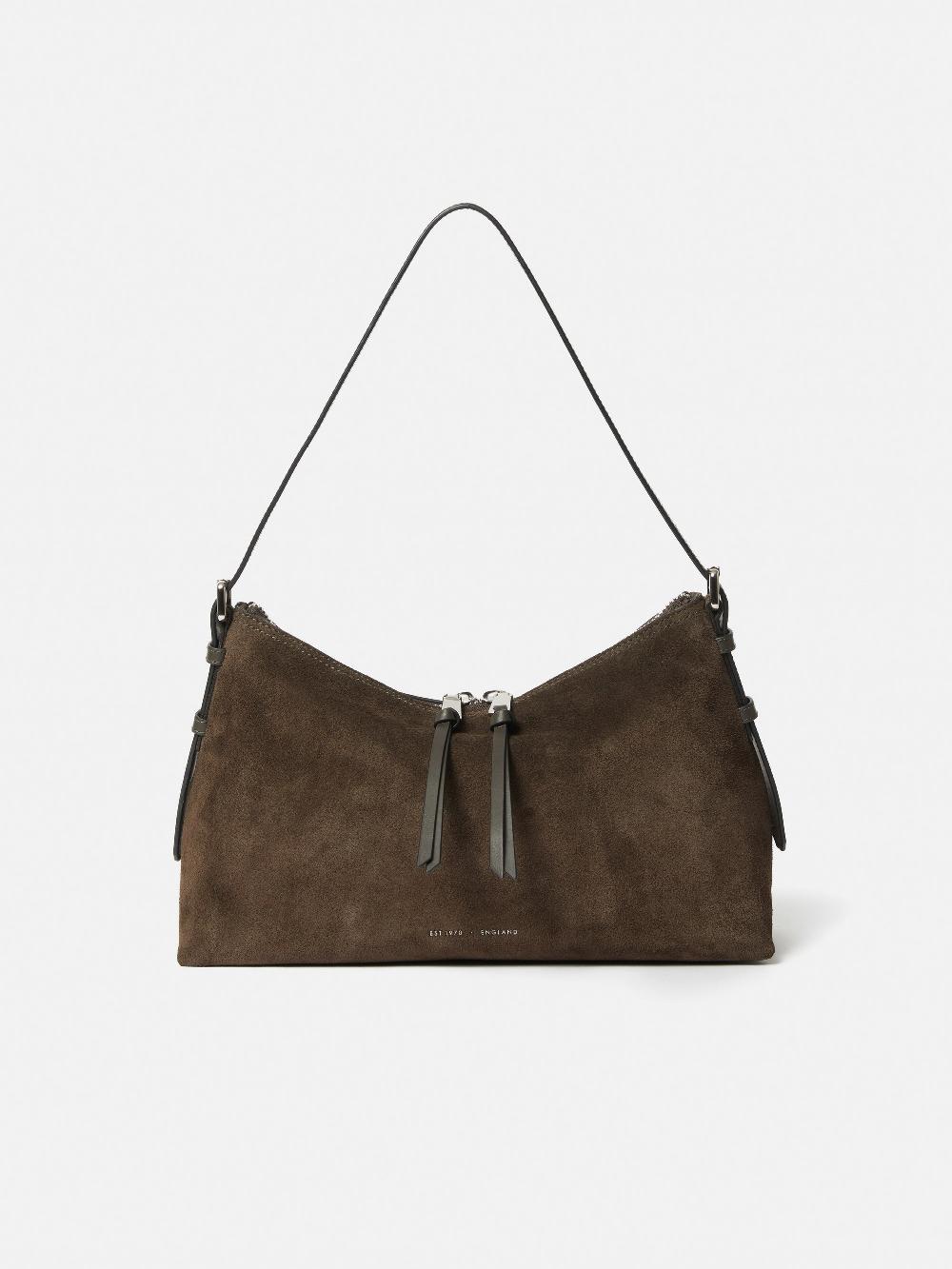 jigsaw Trafalgar Suede Shoulder Bag Khaki