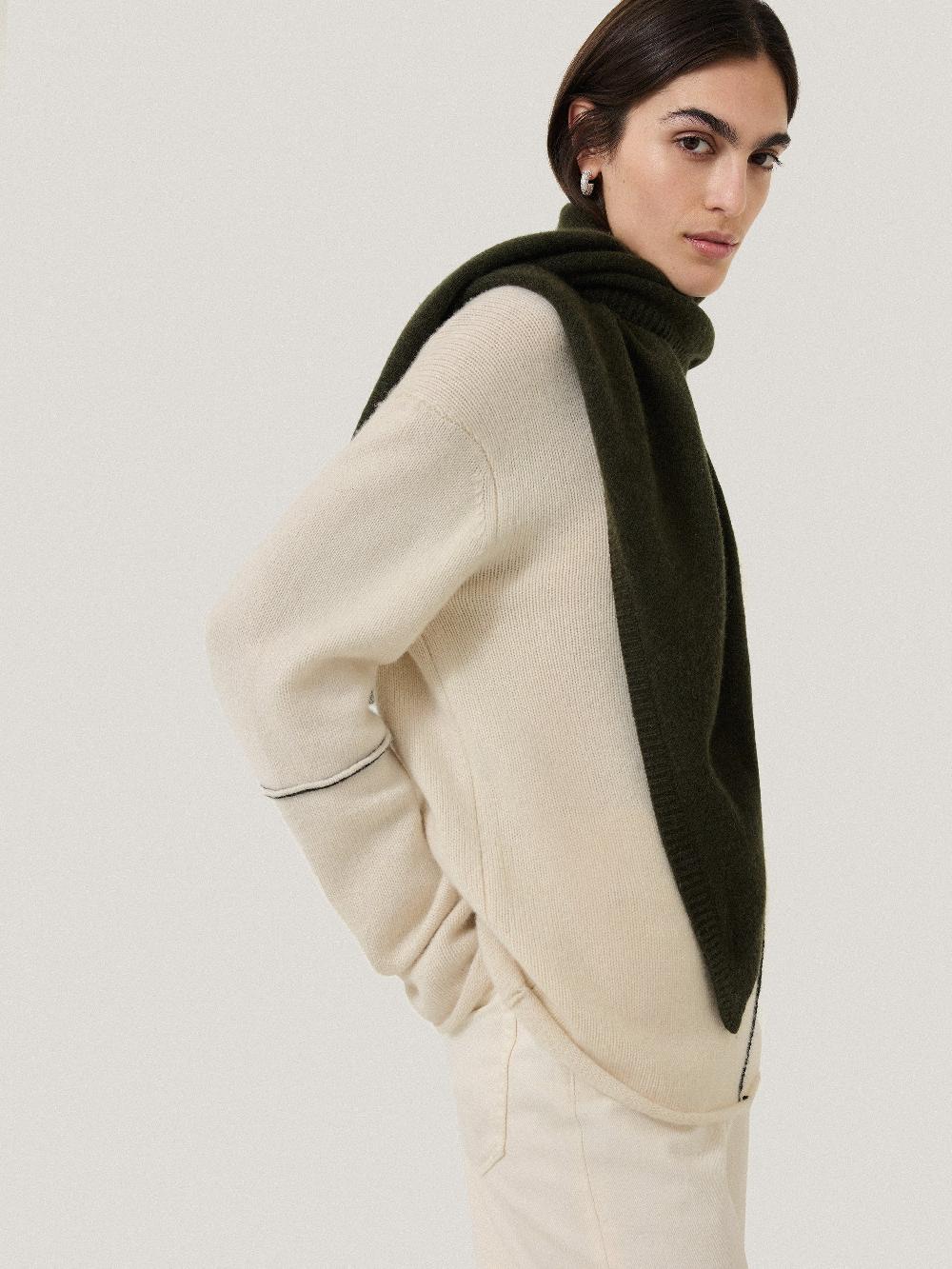 Jigsaw Triangle Knitted Scarf Dark Green