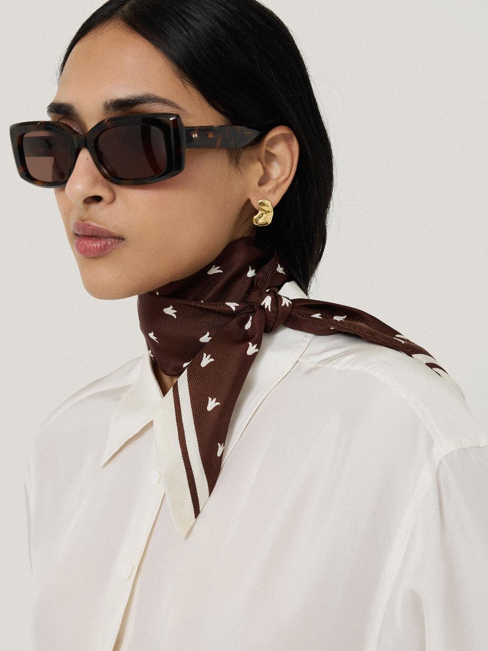 Jigsaw Tulip Block Narrow Silk Scarf Oxblood