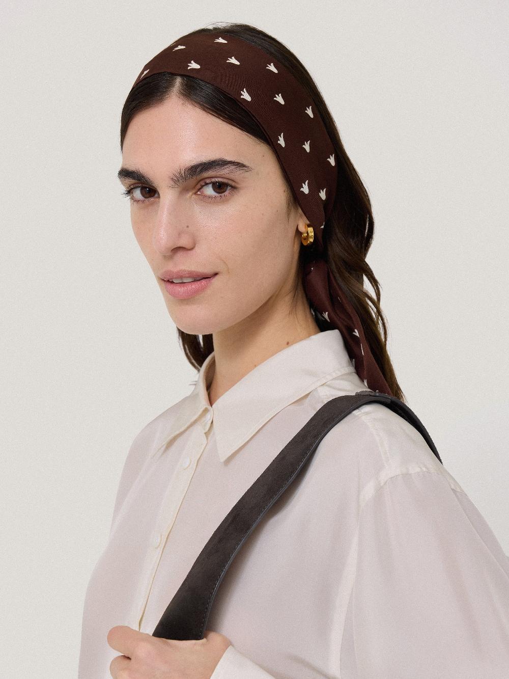 Jigsaw Tulip Block Narrow Silk Scarf Oxblood