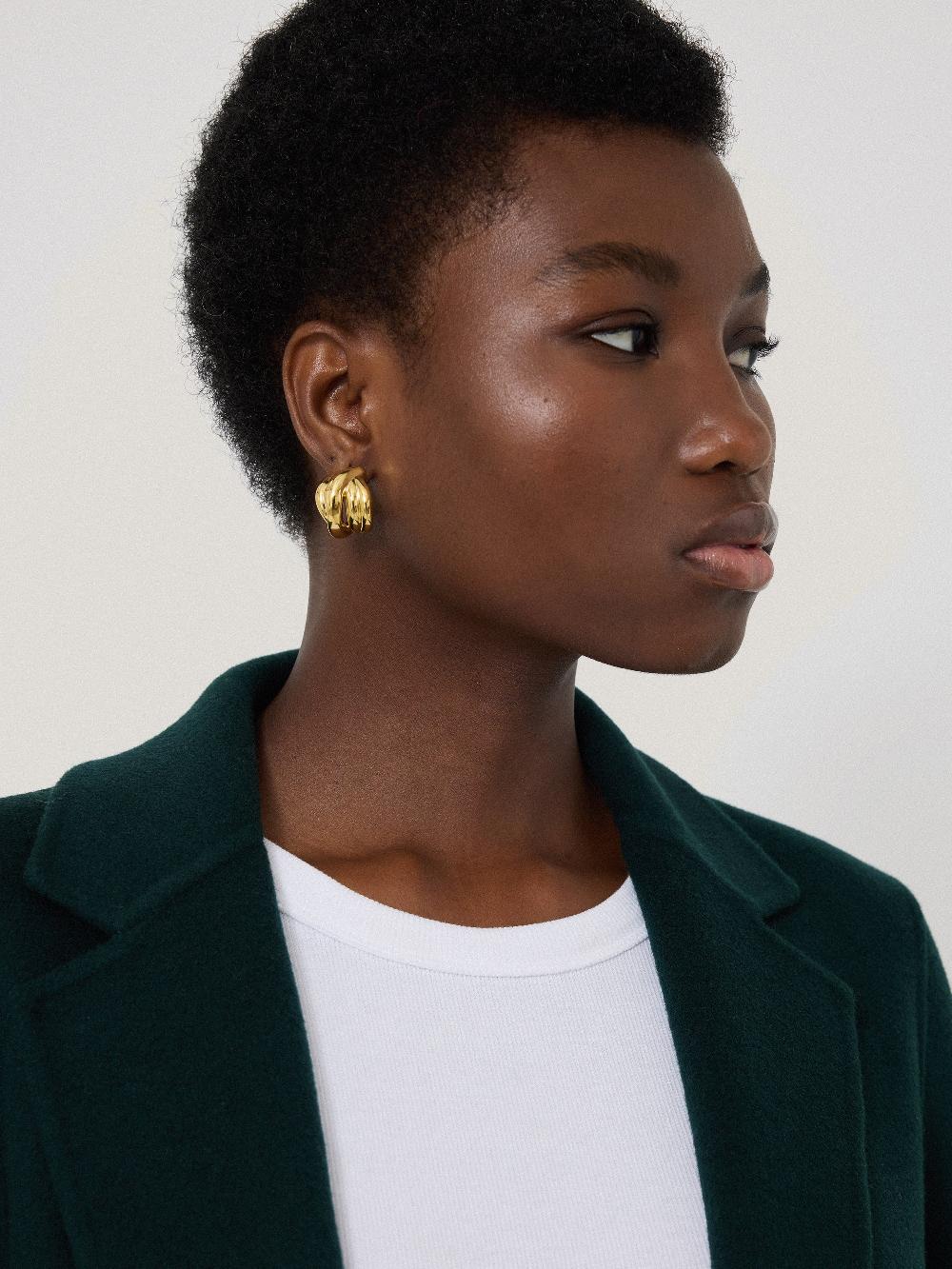 Jigsaw Twisted Dome Hoop Earring Gold