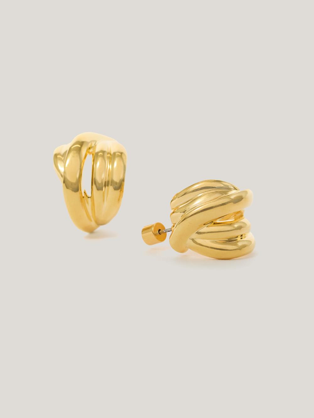 Jigsaw Twisted Dome Hoop Earring Gold