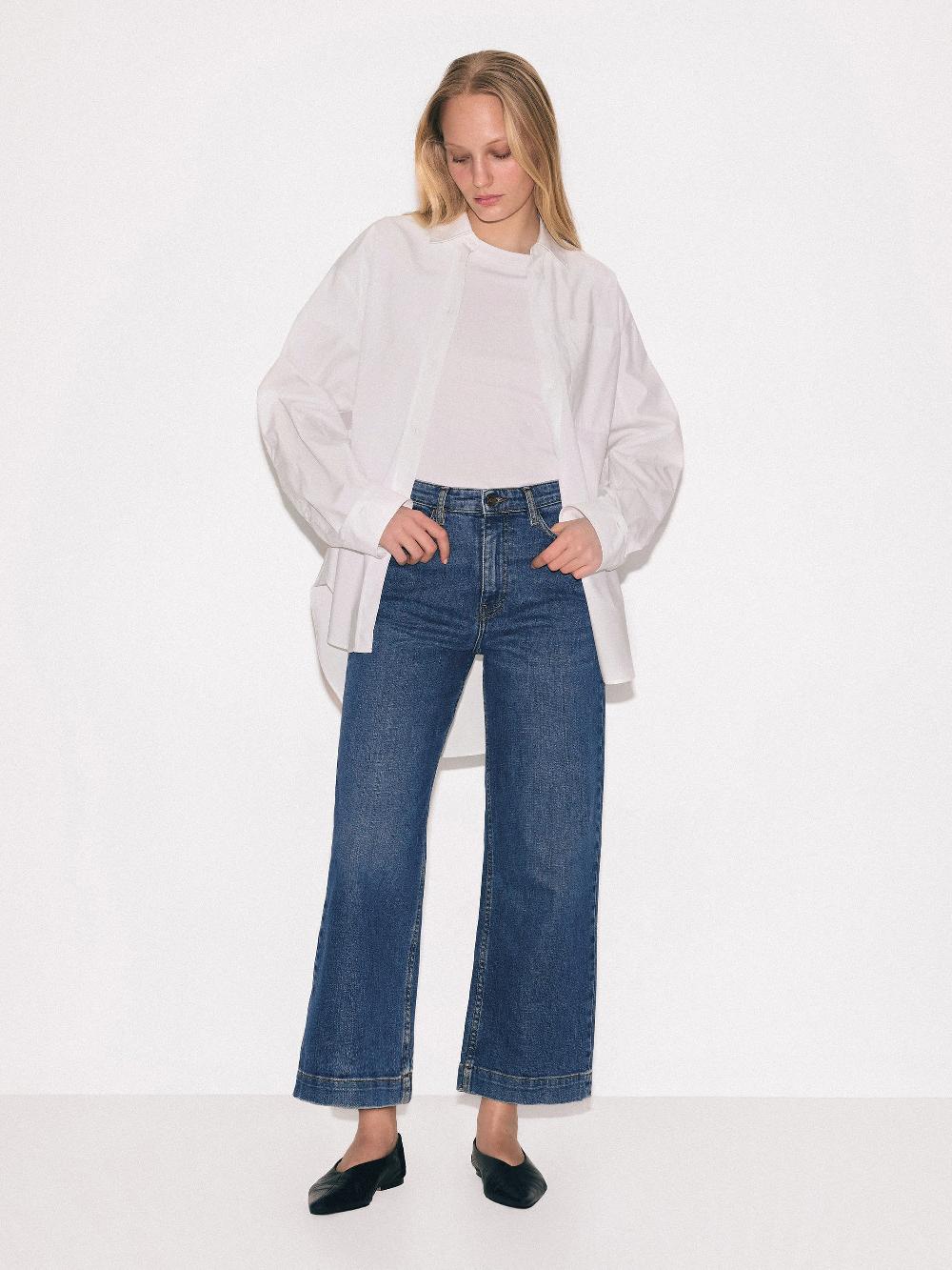 jigsaw Tyne Wide Leg Cropped Jean Vintage Mid Blue