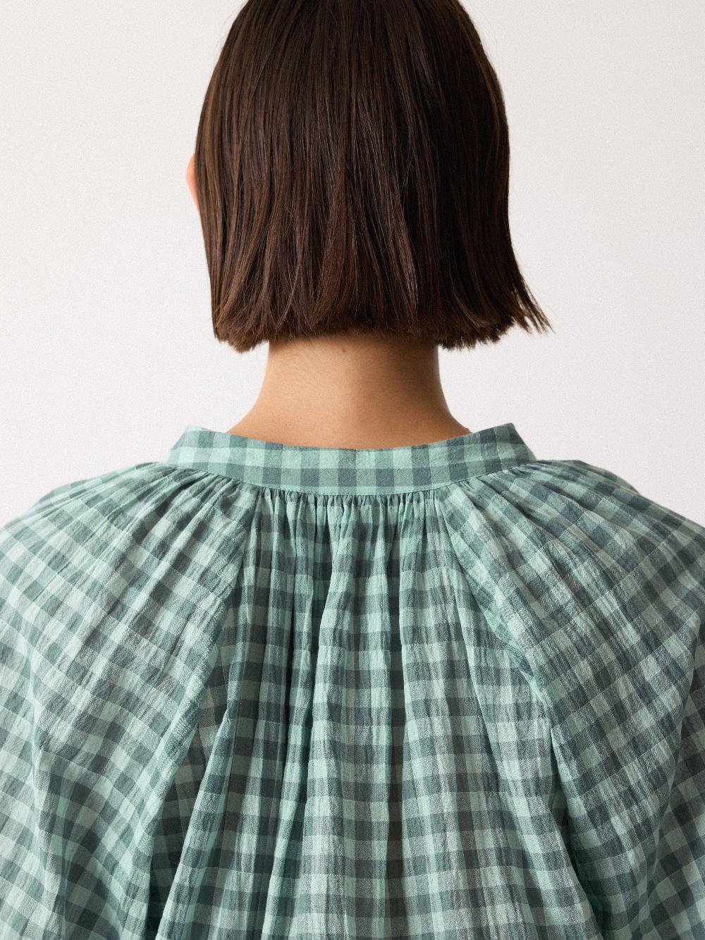Jigsaw V Neck Checked Relaxed Blouse Green
