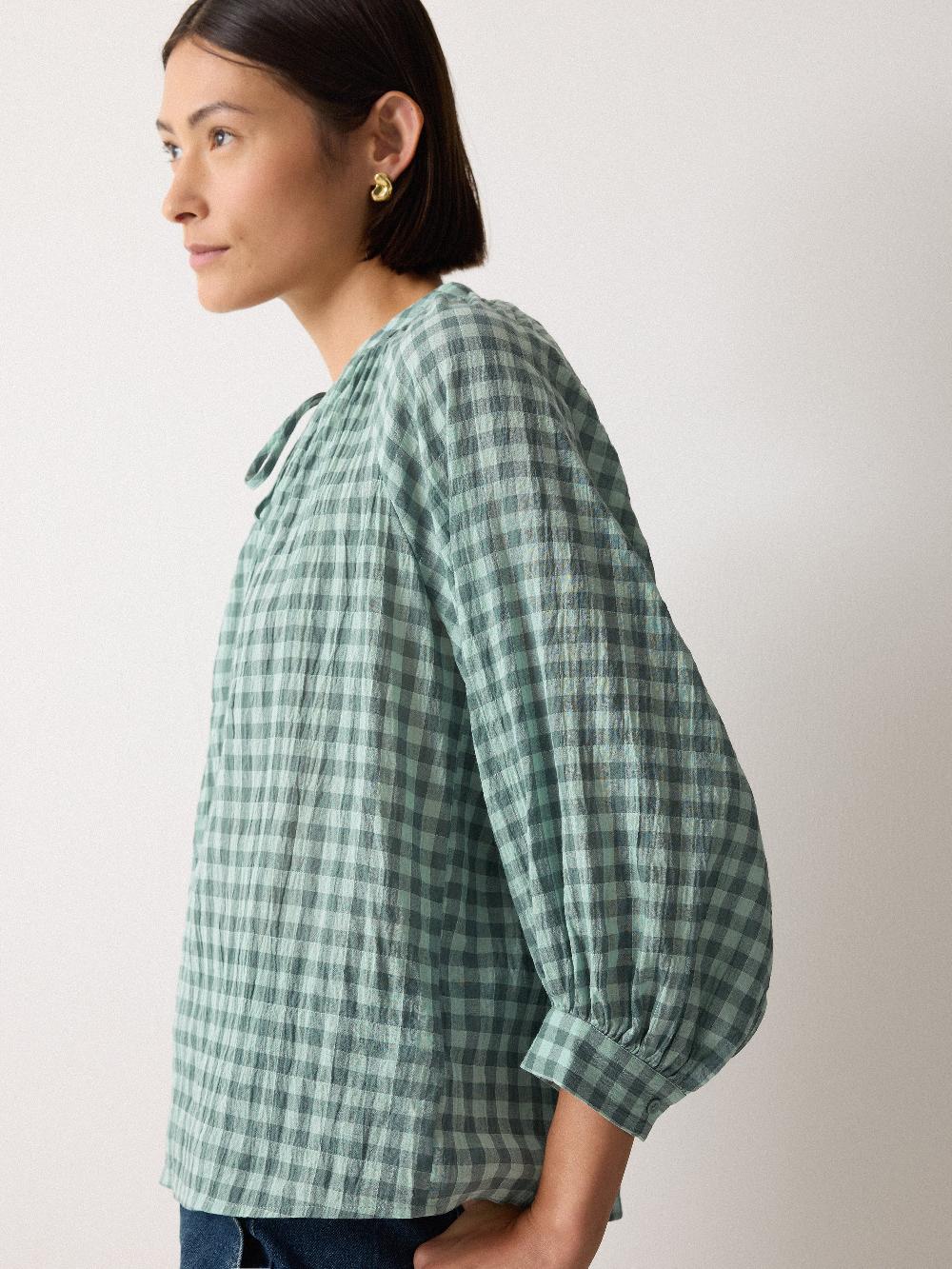 Jigsaw V Neck Checked Relaxed Blouse Green