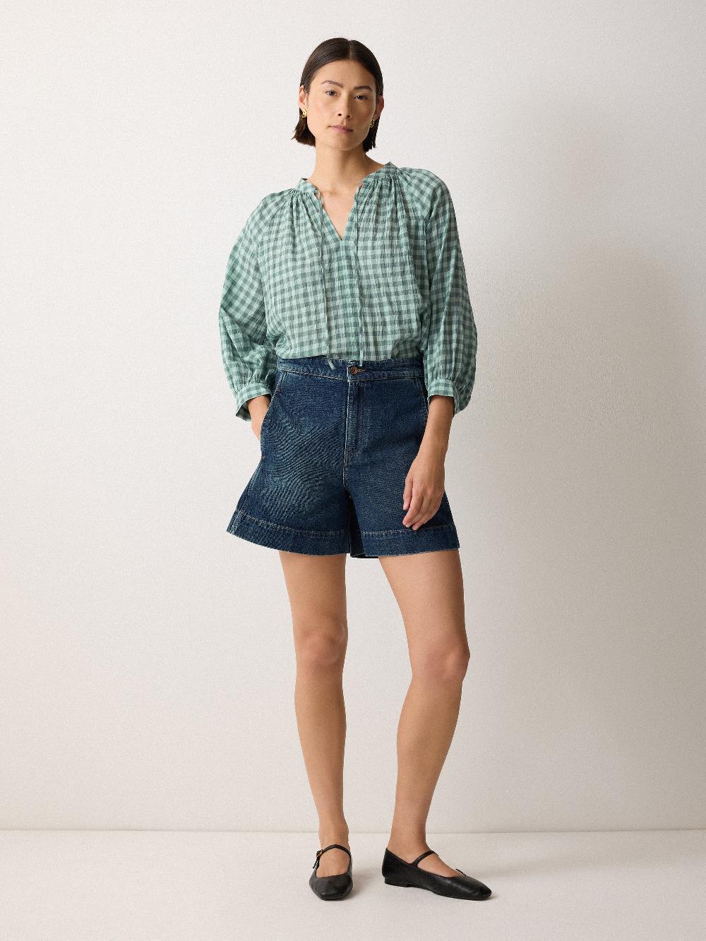 jigsaw V Neck Checked Relaxed Blouse Green