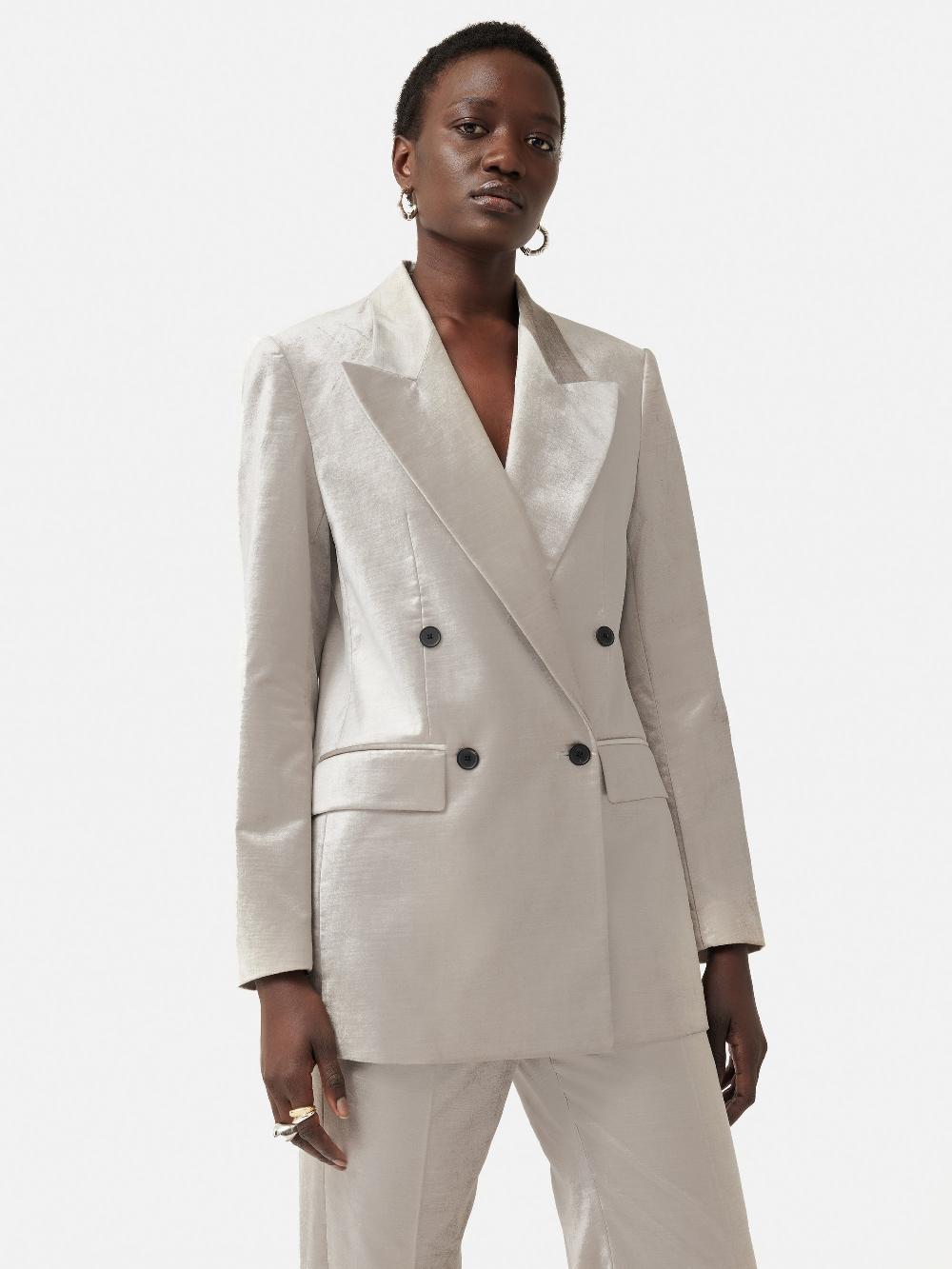 jigsaw Velvet Double Breasted Blazer Grey