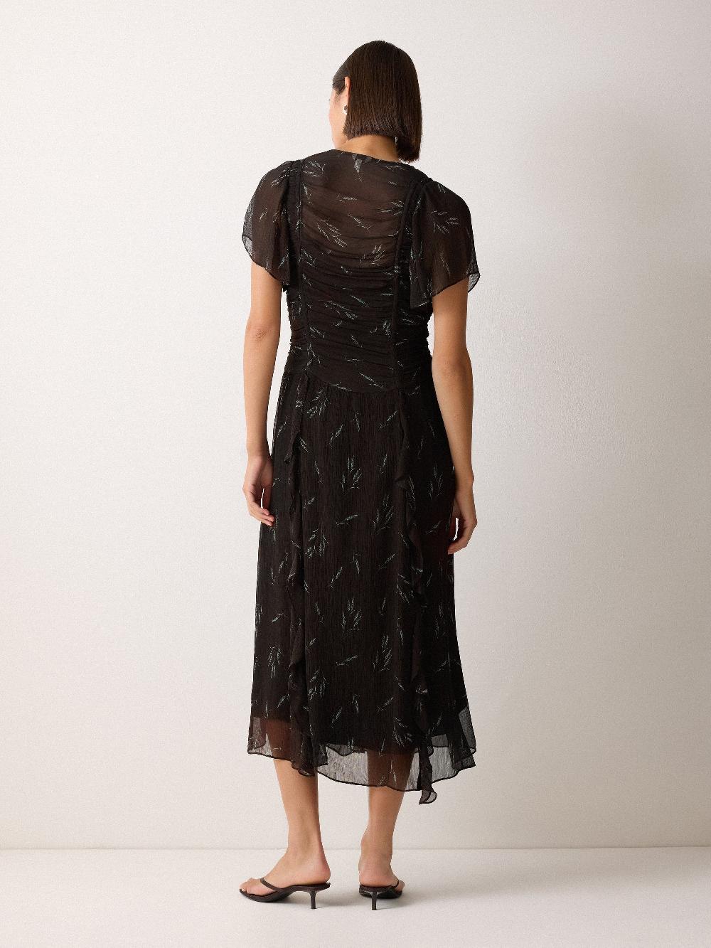 Jigsaw Wheat Flower Ruched Bias Dress Brown