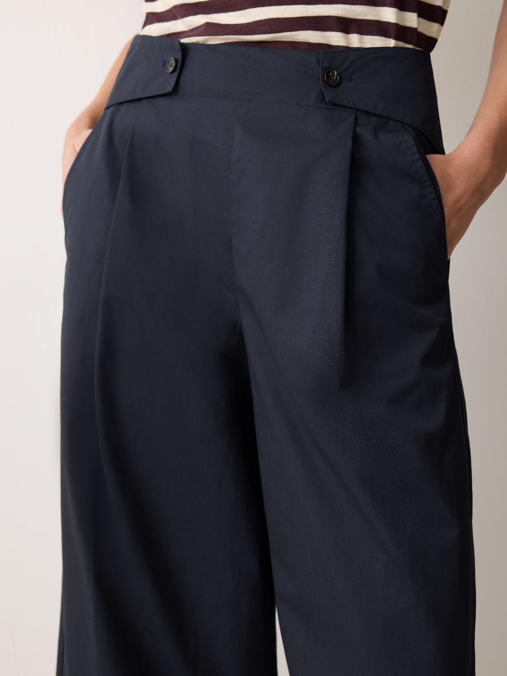 Jigsaw Wide Leg Cotton Trouser Navy