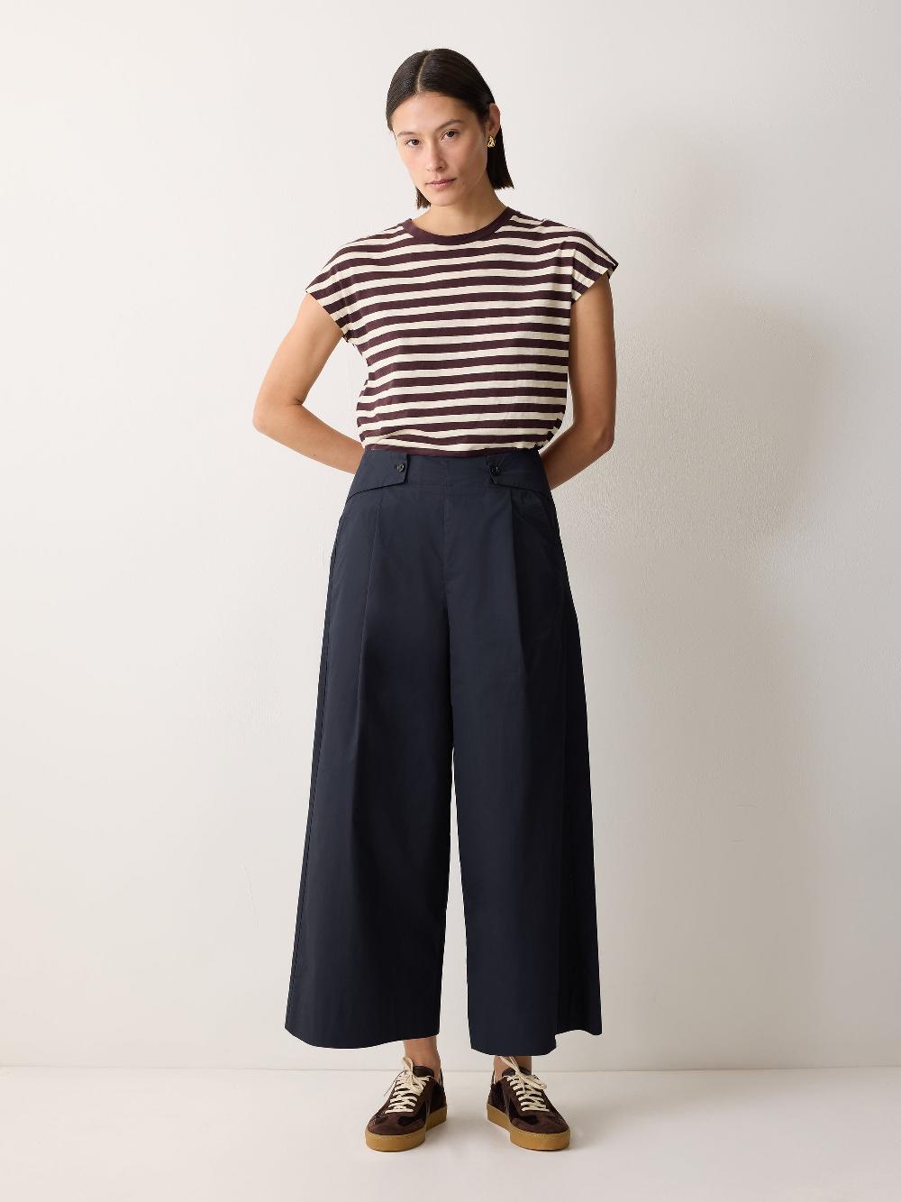 Jigsaw Wide Leg Cotton Trouser Navy