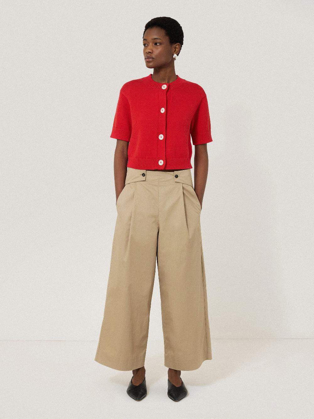 Jigsaw Wide Leg Cotton Trouser Stone