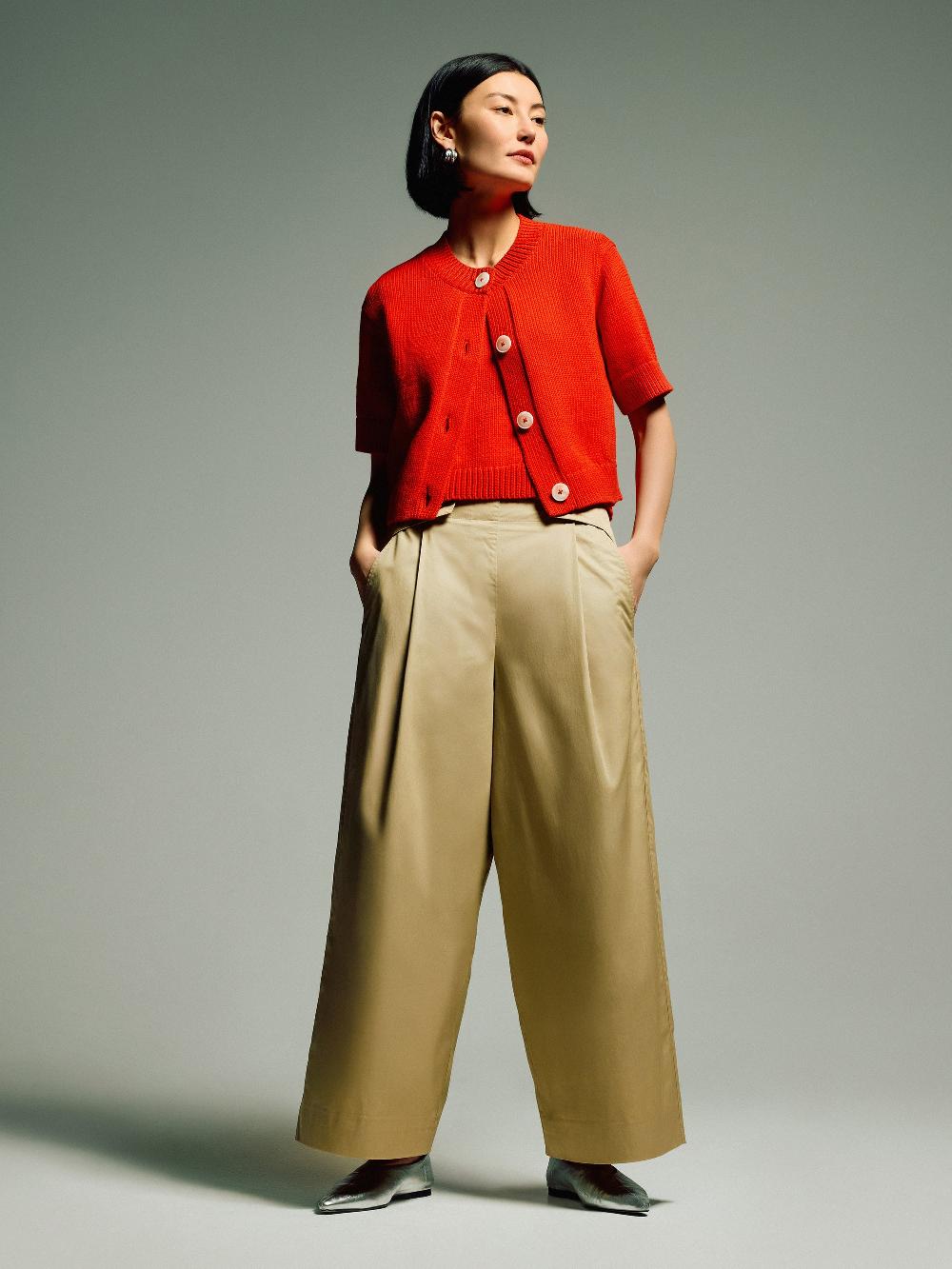 jigsaw Wide Leg Cotton Trouser Stone