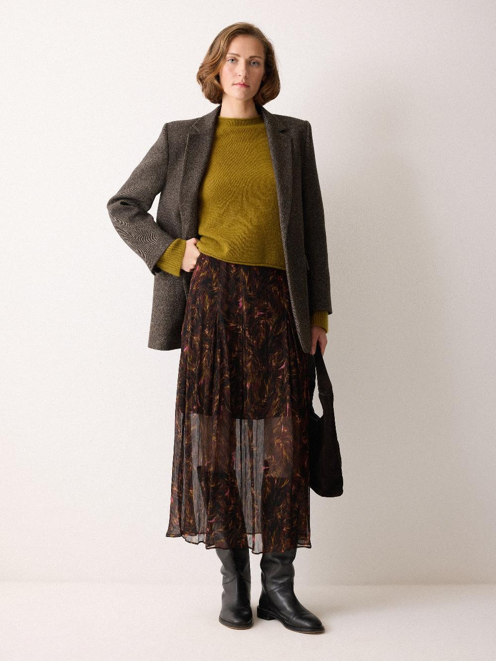Jigsaw Wild Feather Midi Skirt Brown