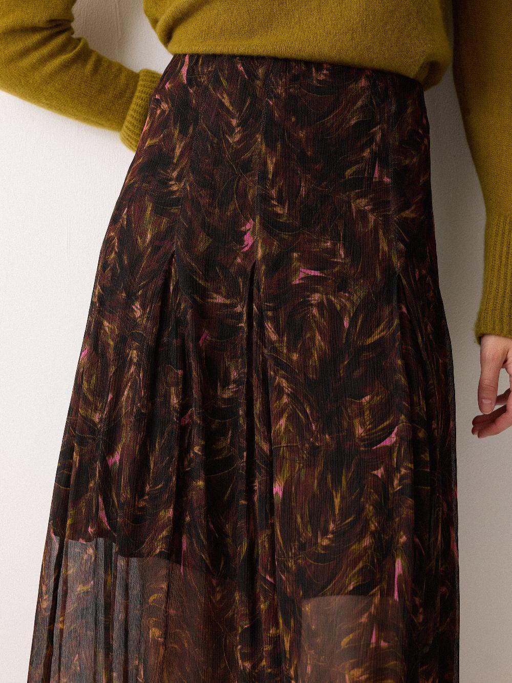 Jigsaw Wild Feather Midi Skirt Brown