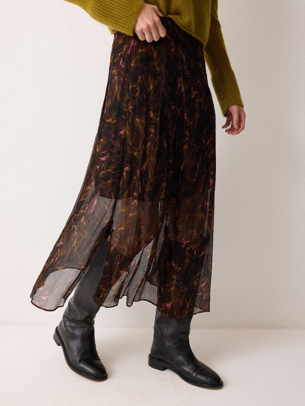 Jigsaw Wild Feather Midi Skirt Brown