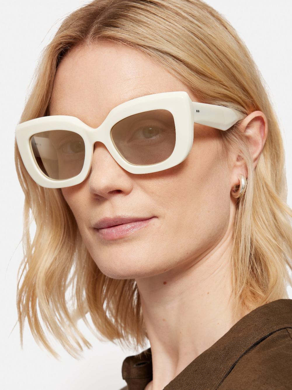 Jigsaw Woodley Square Cats Eye Sunglasses White