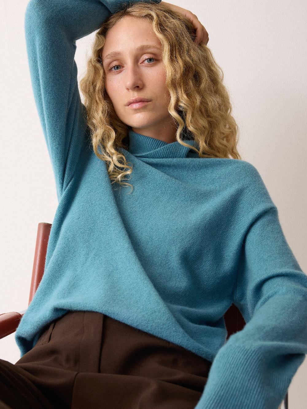 Jigsaw Wool Blend Cocoon Turtle Neck Jumper Blue