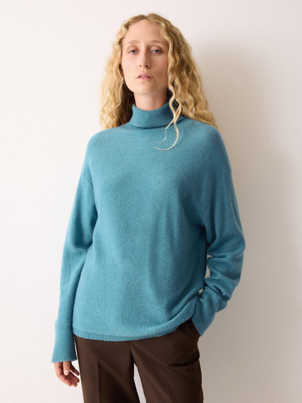 jigsaw Wool Blend Cocoon Turtle Neck Jumper Blue