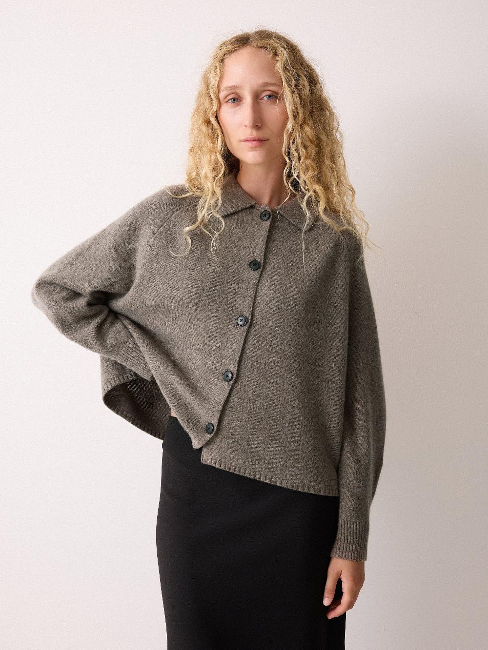 Jigsaw Wool Blend Collar Cardigan Taupe