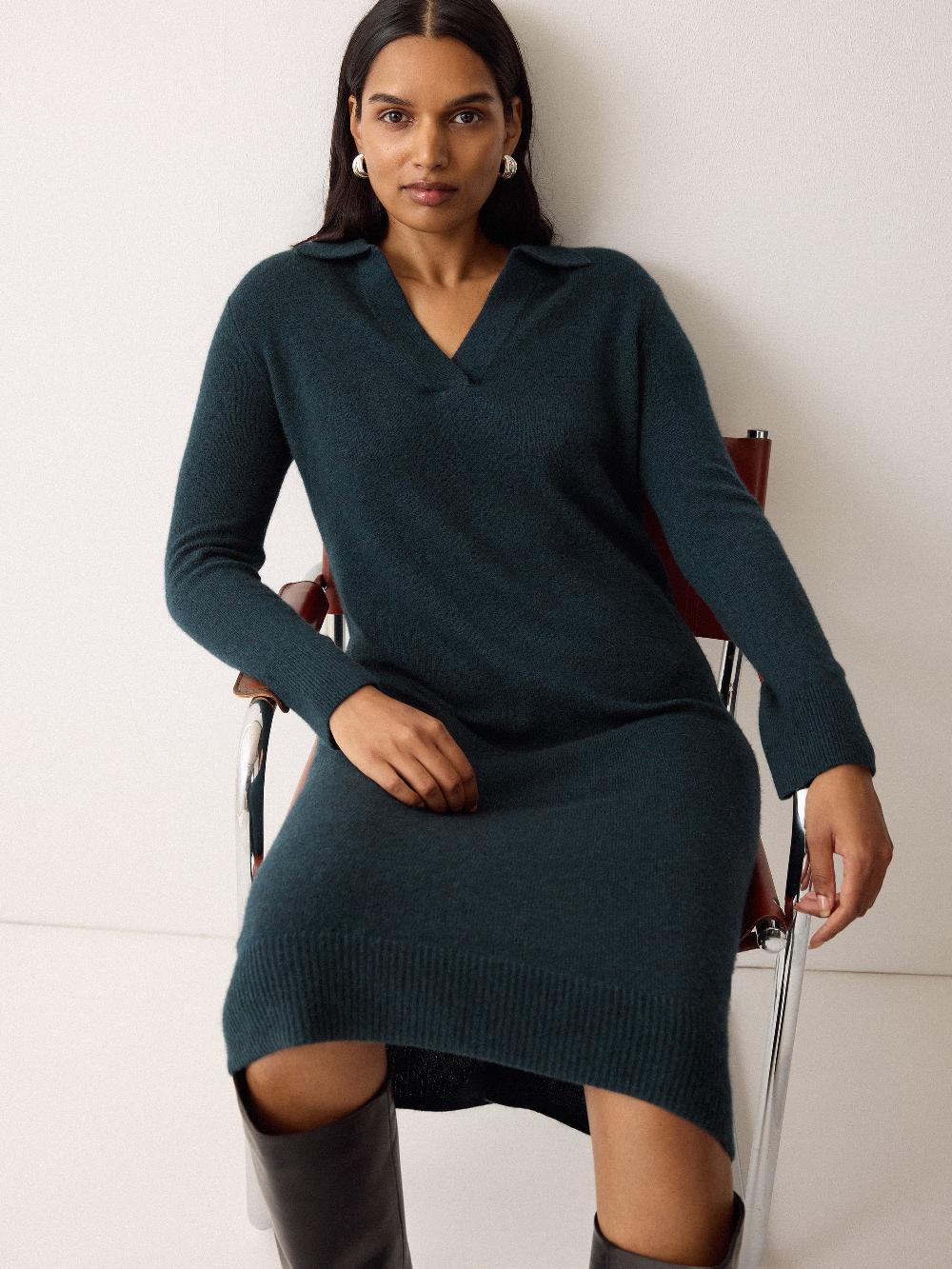 Jigsaw Wool Blend Collar Dress Green