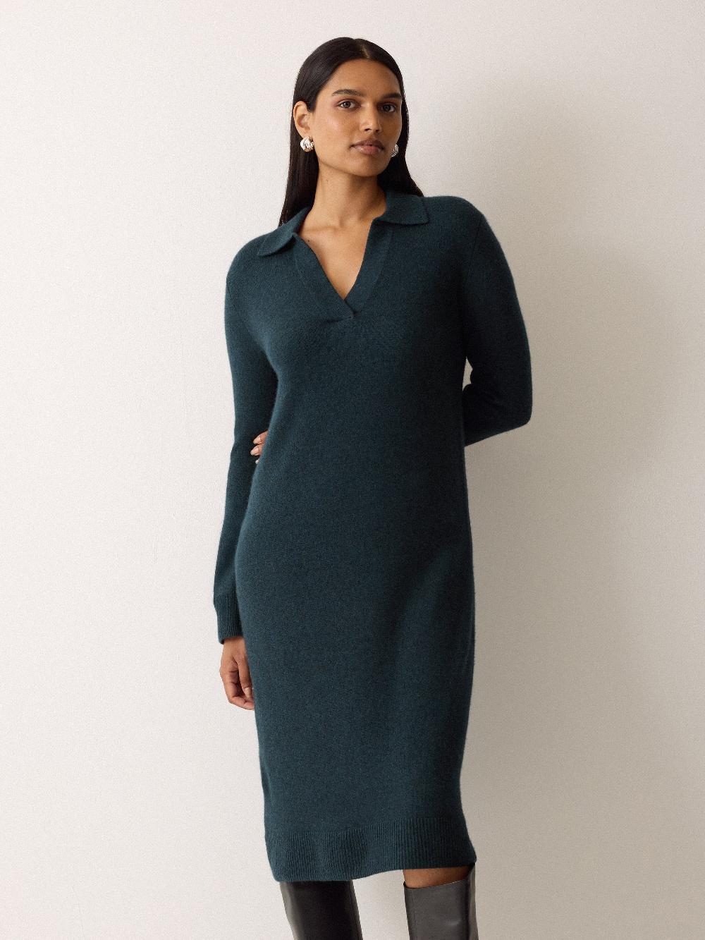 Jigsaw Wool Blend Collar Dress Green