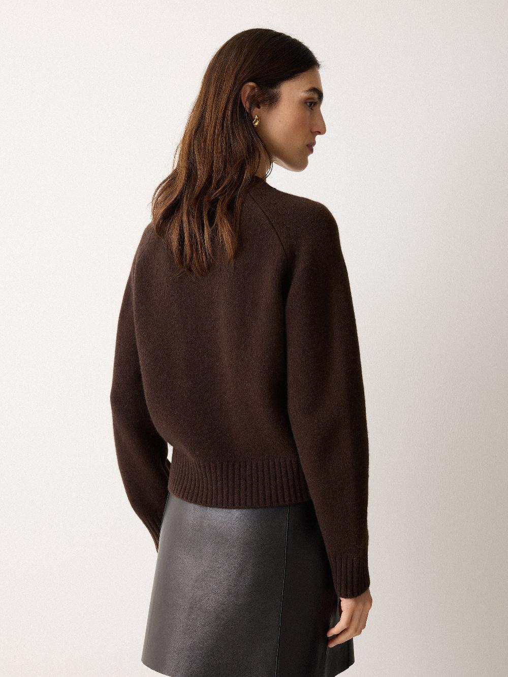 Jigsaw Wool Blend Satin Trim Cardigan Brown