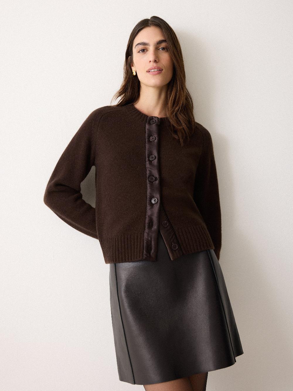 jigsaw Wool Blend Satin Trim Cardigan Brown